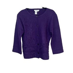 Coldwater Creek Jacket Women's Small Purple Floral Embossed Wool Grandma Core